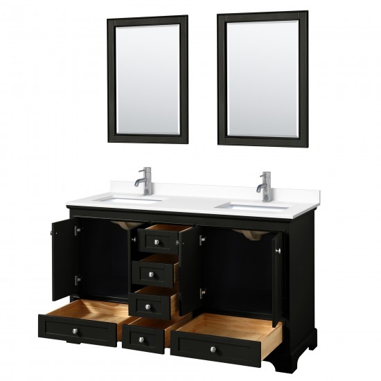 60 Inch Double Bathroom Vanity in Dark Espresso, White Cultured Marble Countertop, Sinks, 24 Inch Mirrors