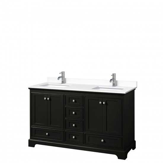 60 Inch Double Bathroom Vanity in Dark Espresso, White Cultured Marble Countertop, Sinks, No Mirrors