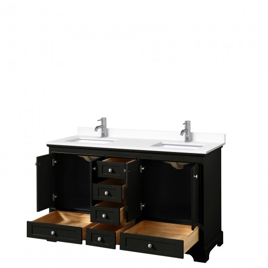 60 Inch Double Bathroom Vanity in Dark Espresso, White Cultured Marble Countertop, Sinks, No Mirrors