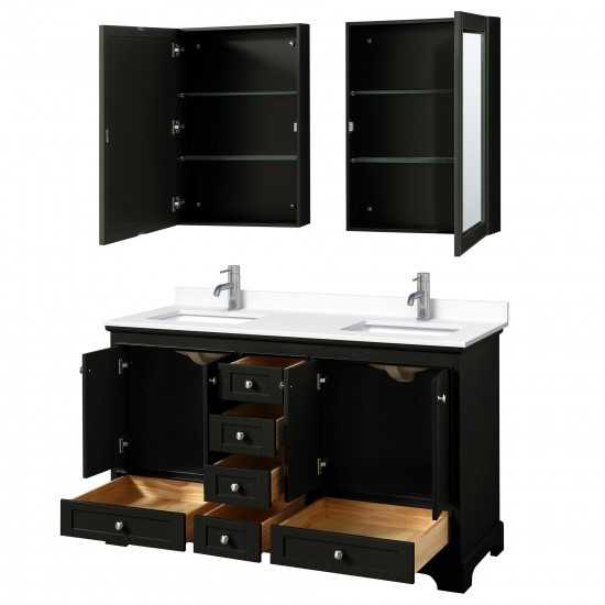 60 Inch Double Bathroom Vanity in Dark Espresso, White Cultured Marble Countertop, Sinks, Medicine Cabinets