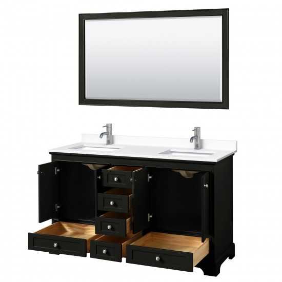 60 Inch Double Bathroom Vanity in Dark Espresso, White Cultured Marble Countertop, Sinks, 58 Inch Mirror