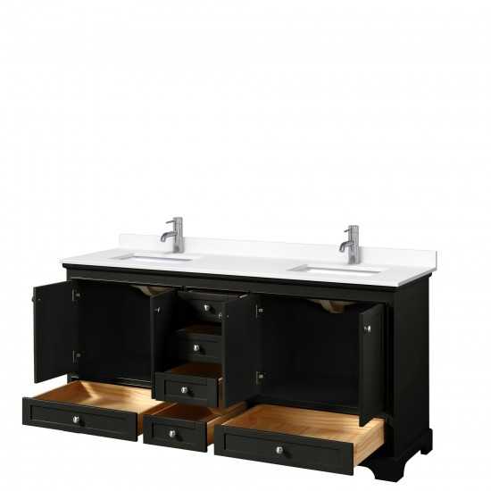 72 Inch Double Bathroom Vanity in Dark Espresso, White Cultured Marble Countertop, Sinks, No Mirrors