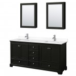 72 Inch Double Bathroom Vanity in Dark Espresso, White Cultured Marble Countertop, Sinks, Medicine Cabinets