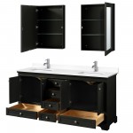 72 Inch Double Bathroom Vanity in Dark Espresso, White Cultured Marble Countertop, Sinks, Medicine Cabinets