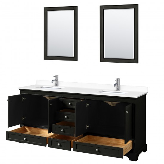 80 Inch Double Bathroom Vanity in Dark Espresso, White Cultured Marble Countertop, Sinks, 24 Inch Mirrors