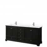 80 Inch Double Bathroom Vanity in Dark Espresso, White Cultured Marble Countertop, Sinks, No Mirrors