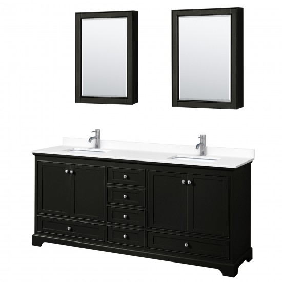 80 Inch Double Bathroom Vanity in Dark Espresso, White Cultured Marble Countertop, Sinks, Medicine Cabinets