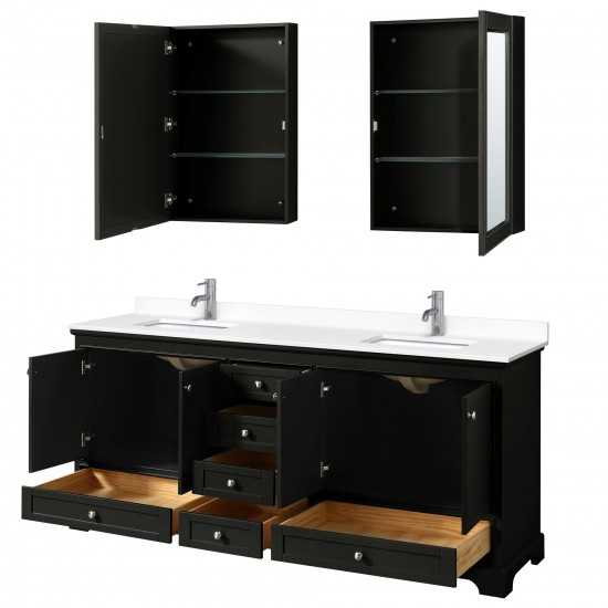 80 Inch Double Bathroom Vanity in Dark Espresso, White Cultured Marble Countertop, Sinks, Medicine Cabinets