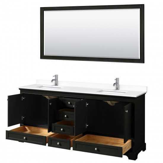 80 Inch Double Bathroom Vanity in Dark Espresso, White Cultured Marble Countertop, Sinks, 70 Inch Mirror