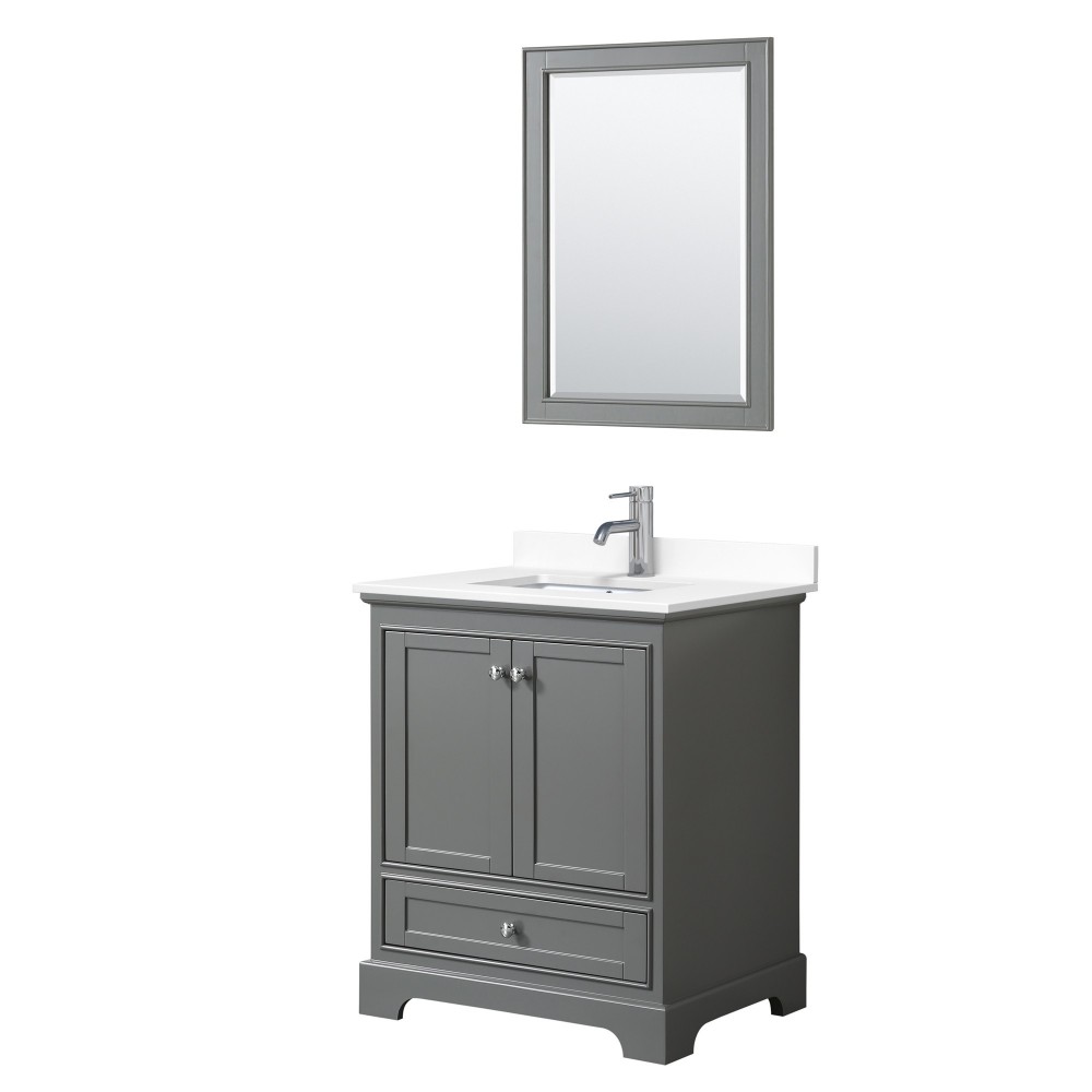 30 Inch Single Bathroom Vanity in Dark Gray, White Cultured Marble Countertop, Sink, 24 Inch Mirror