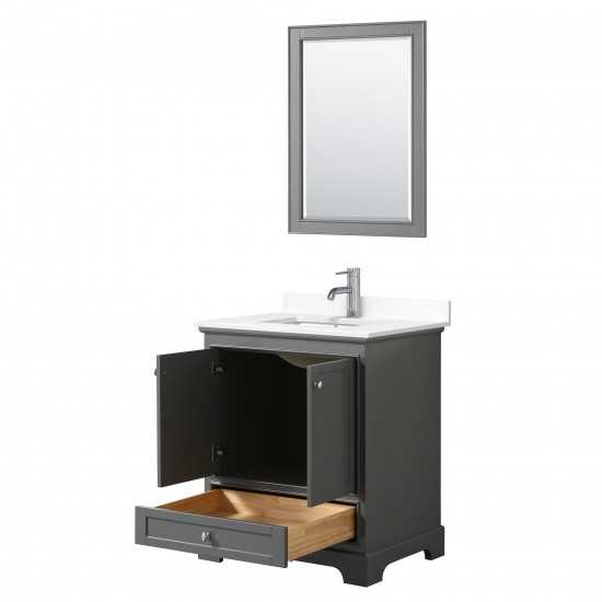 30 Inch Single Bathroom Vanity in Dark Gray, White Cultured Marble Countertop, Sink, 24 Inch Mirror