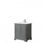 30 Inch Single Bathroom Vanity in Dark Gray, White Cultured Marble Countertop, Sink, No Mirror