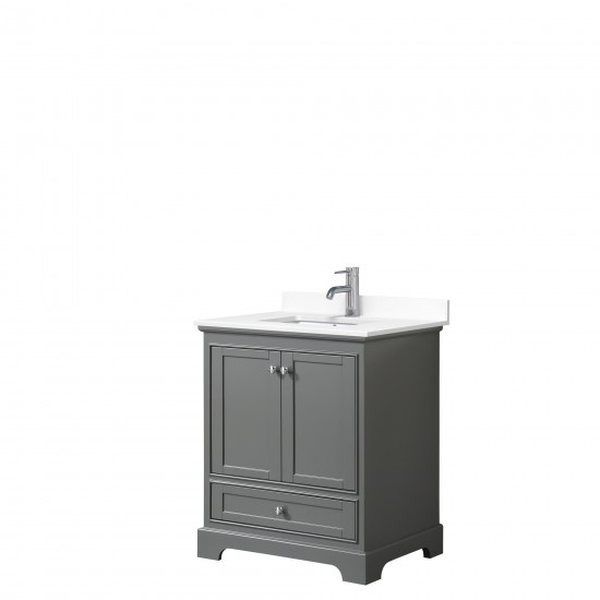 30 Inch Single Bathroom Vanity in Dark Gray, White Cultured Marble Countertop, Sink, No Mirror