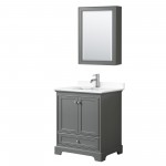 30 Inch Single Bathroom Vanity in Dark Gray, White Cultured Marble Countertop, Sink, Medicine Cabinet