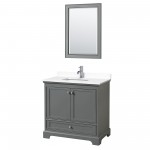 36 Inch Single Bathroom Vanity in Dark Gray, White Cultured Marble Countertop, Sink, 24 Inch Mirror