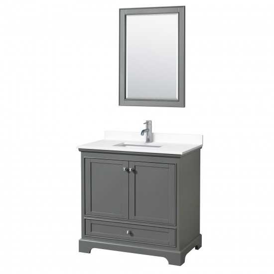 36 Inch Single Bathroom Vanity in Dark Gray, White Cultured Marble Countertop, Sink, 24 Inch Mirror