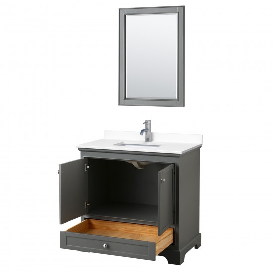 36 Inch Single Bathroom Vanity in Dark Gray, White Cultured Marble Countertop, Sink, 24 Inch Mirror