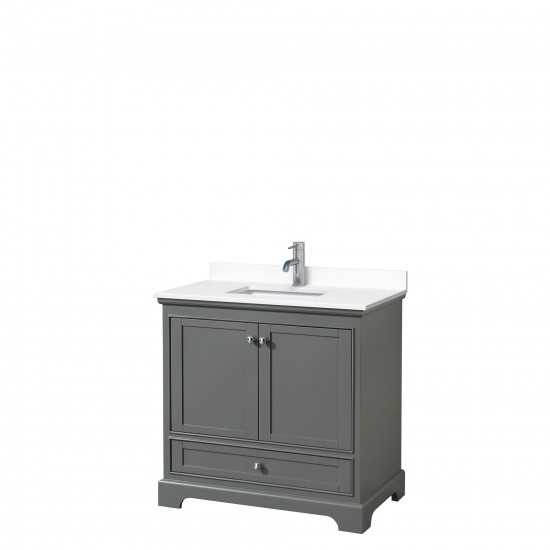 36 Inch Single Bathroom Vanity in Dark Gray, White Cultured Marble Countertop, Sink, No Mirror