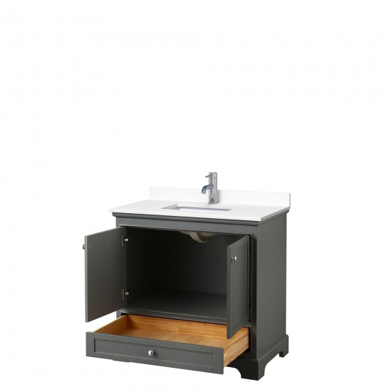 36 Inch Single Bathroom Vanity in Dark Gray, White Cultured Marble Countertop, Sink, No Mirror