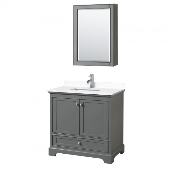 36 Inch Single Bathroom Vanity in Dark Gray, White Cultured Marble Countertop, Sink, Medicine Cabinet