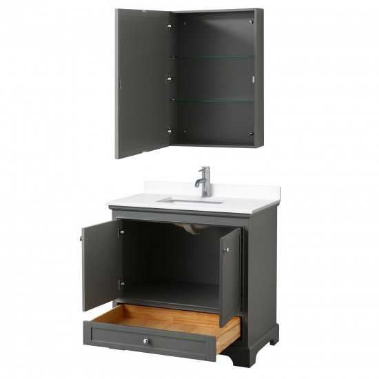 36 Inch Single Bathroom Vanity in Dark Gray, White Cultured Marble Countertop, Sink, Medicine Cabinet