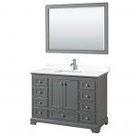 48 Inch Single Bathroom Vanity in Dark Gray, White Cultured Marble Countertop, Sink, 46 Inch Mirror