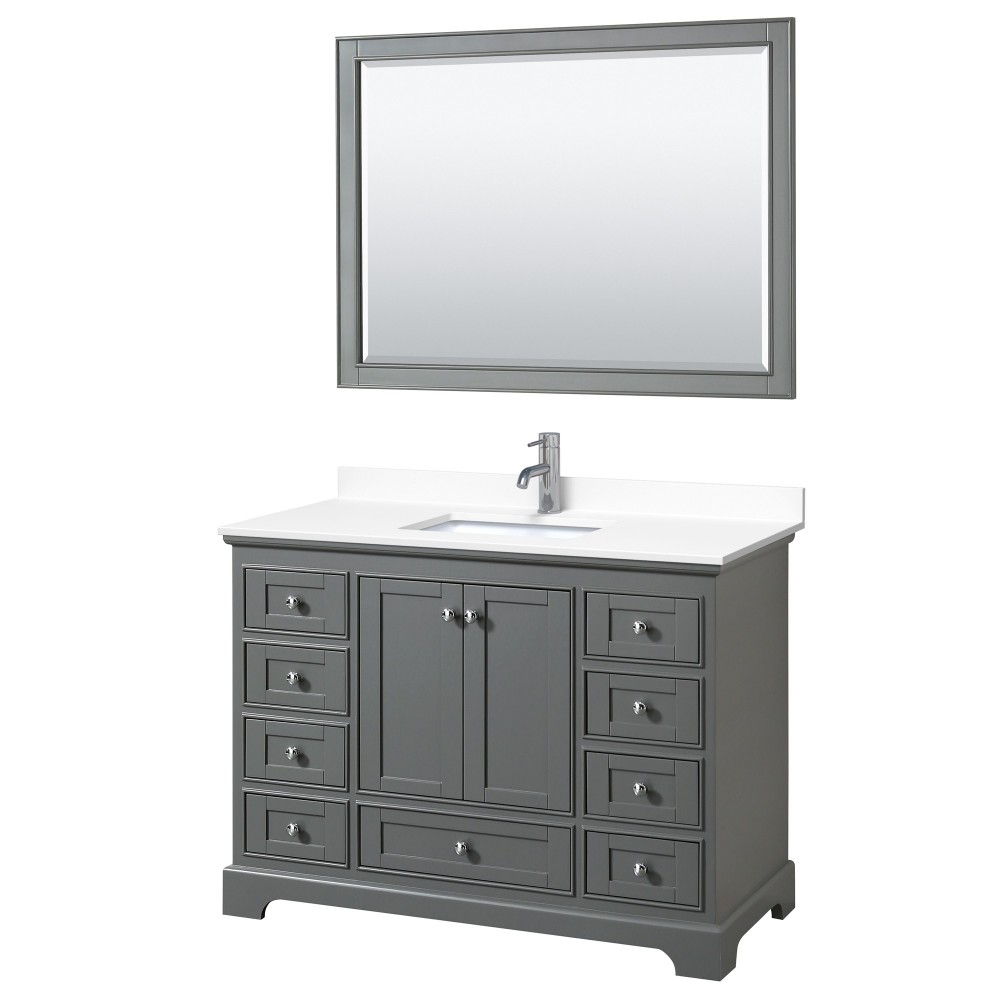 48 Inch Single Bathroom Vanity in Dark Gray, White Cultured Marble Countertop, Sink, 46 Inch Mirror