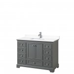 48 Inch Single Bathroom Vanity in Dark Gray, White Cultured Marble Countertop, Sink, No Mirror