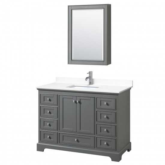 48 Inch Single Bathroom Vanity in Dark Gray, White Cultured Marble Countertop, Sink, Medicine Cabinet