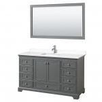 60 Inch Single Bathroom Vanity in Dark Gray, White Cultured Marble Countertop, Sink, 58 Inch Mirror