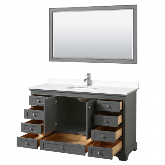 60 Inch Single Bathroom Vanity in Dark Gray, White Cultured Marble Countertop, Sink, 58 Inch Mirror