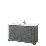 60 Inch Single Bathroom Vanity in Dark Gray, White Cultured Marble Countertop, Sink, No Mirror