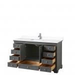 60 Inch Single Bathroom Vanity in Dark Gray, White Cultured Marble Countertop, Sink, No Mirror