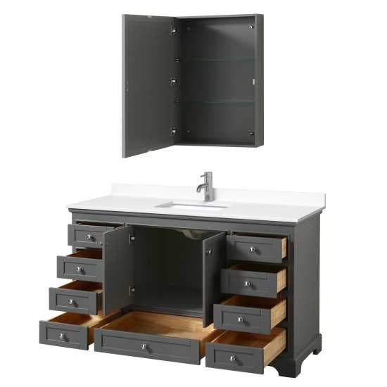 60 Inch Single Bathroom Vanity in Dark Gray, White Cultured Marble Countertop, Sink, Medicine Cabinet