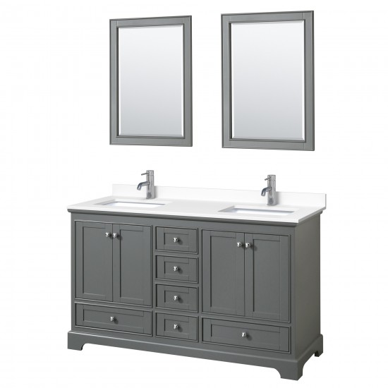 60 Inch Double Bathroom Vanity in Dark Gray, White Cultured Marble Countertop, Sinks, 24 Inch Mirrors