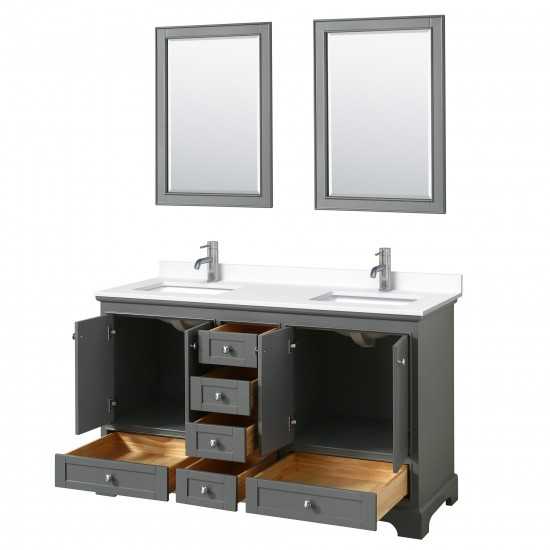 60 Inch Double Bathroom Vanity in Dark Gray, White Cultured Marble Countertop, Sinks, 24 Inch Mirrors