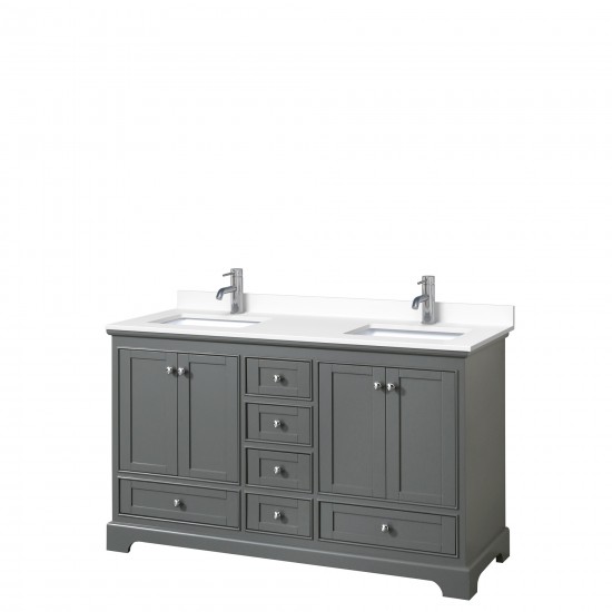 60 Inch Double Bathroom Vanity in Dark Gray, White Cultured Marble Countertop, Sinks, No Mirrors