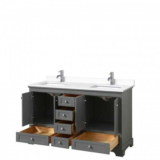 60 Inch Double Bathroom Vanity in Dark Gray, White Cultured Marble Countertop, Sinks, No Mirrors