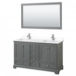 60 Inch Double Bathroom Vanity in Dark Gray, White Cultured Marble Countertop, Sinks, 58 Inch Mirror