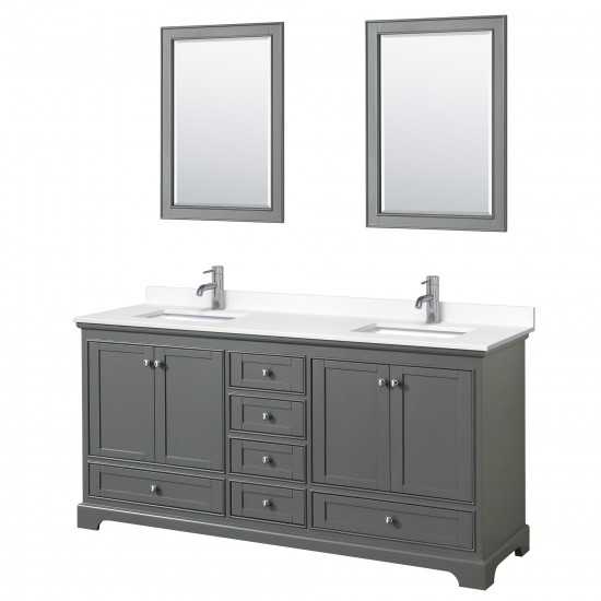 72 Inch Double Bathroom Vanity in Dark Gray, White Cultured Marble Countertop, Sinks, 24 Inch Mirrors