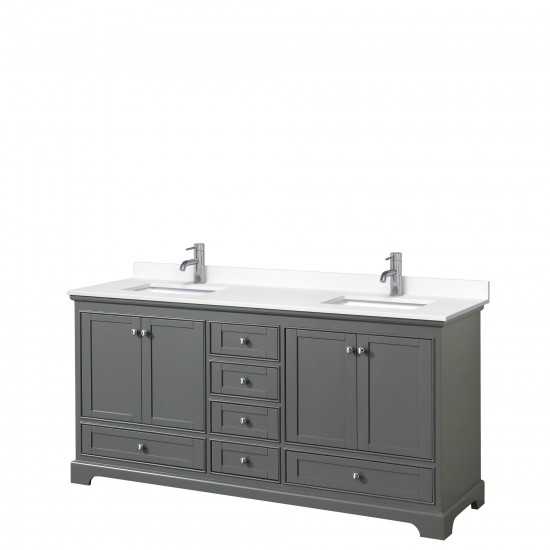 72 Inch Double Bathroom Vanity in Dark Gray, White Cultured Marble Countertop, Sinks, No Mirrors