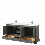 72 Inch Double Bathroom Vanity in Dark Gray, White Cultured Marble Countertop, Sinks, No Mirrors