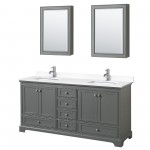 72 Inch Double Bathroom Vanity in Dark Gray, White Cultured Marble Countertop, Sinks, Medicine Cabinets