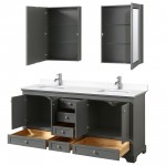 72 Inch Double Bathroom Vanity in Dark Gray, White Cultured Marble Countertop, Sinks, Medicine Cabinets