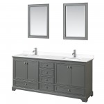 80 Inch Double Bathroom Vanity in Dark Gray, White Cultured Marble Countertop, Sinks, 24 Inch Mirrors