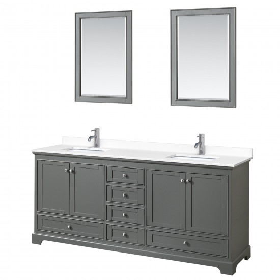 80 Inch Double Bathroom Vanity in Dark Gray, White Cultured Marble Countertop, Sinks, 24 Inch Mirrors