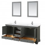 80 Inch Double Bathroom Vanity in Dark Gray, White Cultured Marble Countertop, Sinks, 24 Inch Mirrors