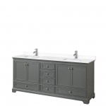 80 Inch Double Bathroom Vanity in Dark Gray, White Cultured Marble Countertop, Sinks, No Mirrors