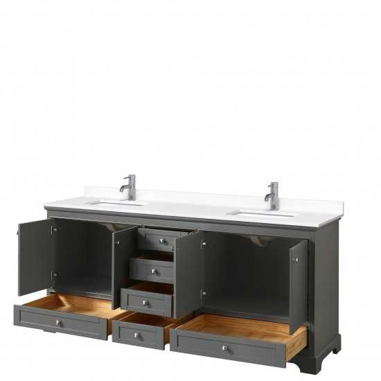 80 Inch Double Bathroom Vanity in Dark Gray, White Cultured Marble Countertop, Sinks, No Mirrors