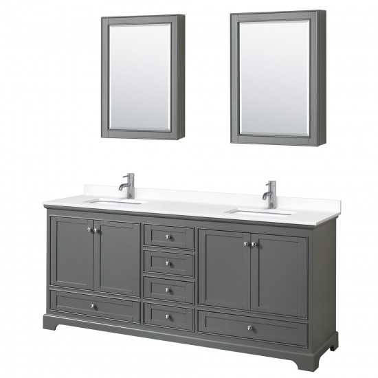 80 Inch Double Bathroom Vanity in Dark Gray, White Cultured Marble Countertop, Sinks, Medicine Cabinets